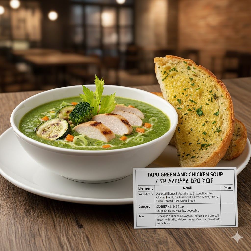 TAPU GREEN AND CHICKEN SOUP / ቴፑ አረንጓዴ ዶሮ ሾርባ image